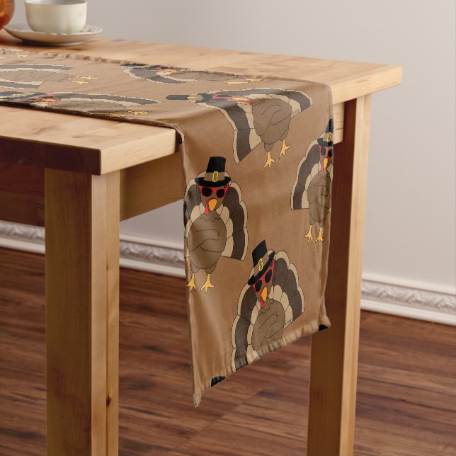 Cool Turkey Thanksgiving fun brown pattern Short Table Runner (In Situ)