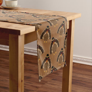 Cool Turkey Thanksgiving fun brown pattern Short Table Runner