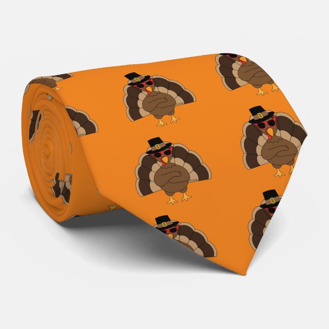Cool Turkey Thanksgiving fun orange pattern  Tie (Rolled)