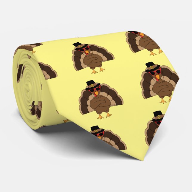 Cool Turkey Thanksgiving fun yellow pattern  Tie (Rolled)