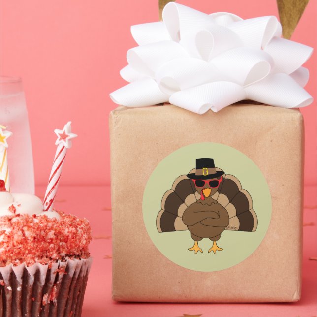 Cool Turkey with sunglasses Happy Thanksgiving Classic Round Sticker (Party)
