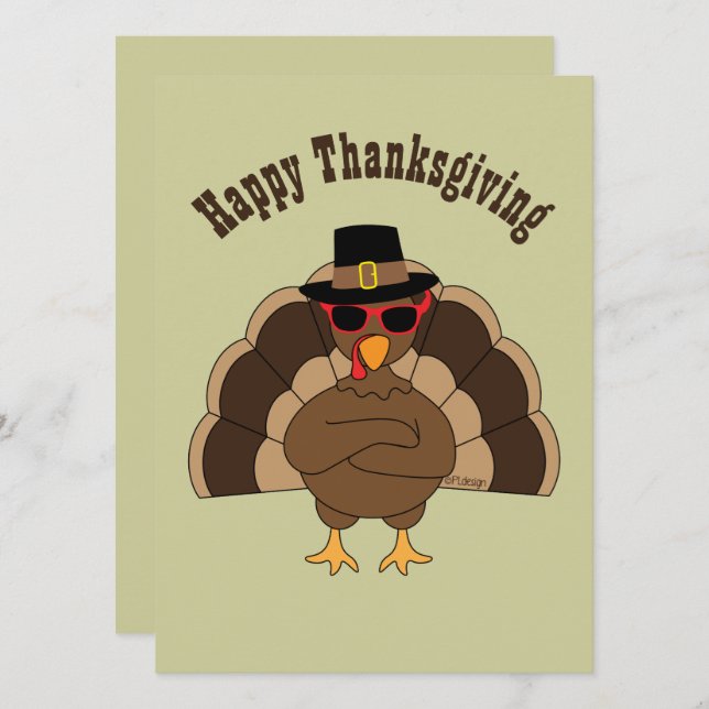 Cool Turkey with sunglasses Thanksgiving Invite (Front/Back)