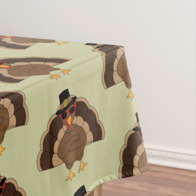 Cool Turkey with sunglasses Thanksgiving pattern Tablecloth (In Situ)