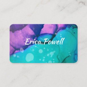 cool turquoise and purple modern watercolor business card