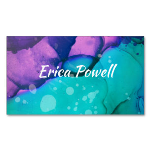 cool turquoise and purple modern watercolor Magnetic business card