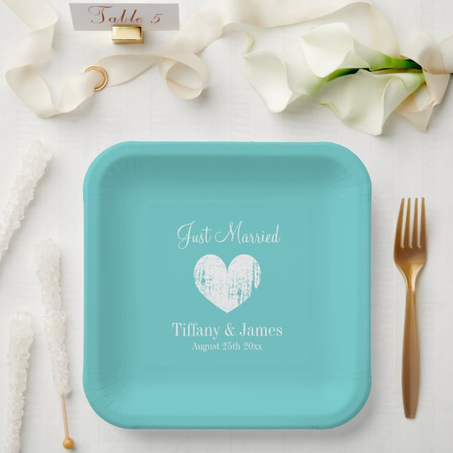 Cool turquoise blue and white wedding party plates (Wedding)