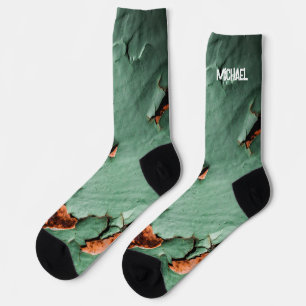 Cool turquoise brown rusty metal Your name Socks