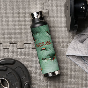 Cool turquoise brown rusty metal Your name Water Bottle
