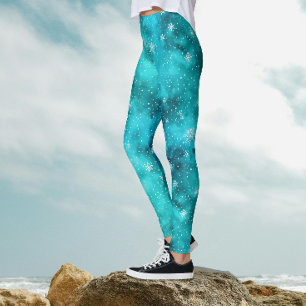 Cool Turquoise Winter Snow Pattern Watercolor Leggings