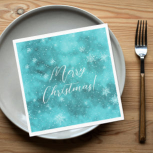 Cool Turquoise Winter Wonderland Snow Watercolor Napkin