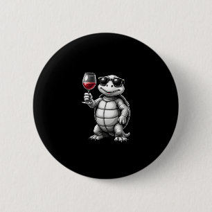 cool turtle drinking red wine art print_1 (1) 6 cm round badge