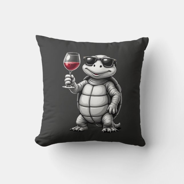cool turtle drinking red wine art print_1 (1) cushion (Front)