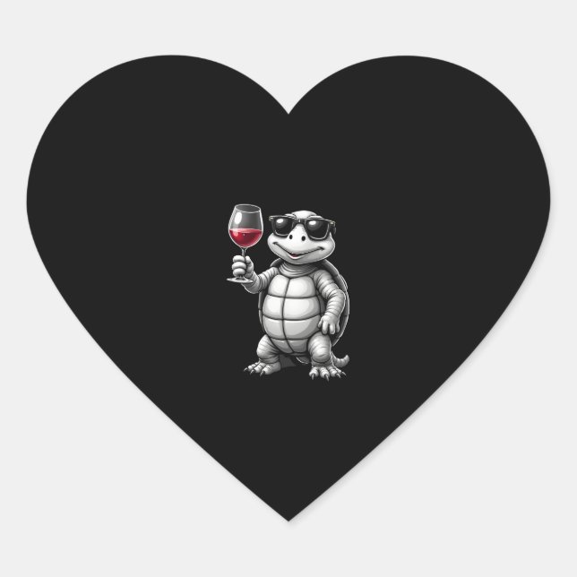 cool turtle drinking red wine art print_1 (1) heart sticker (Front)