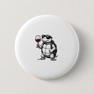cool turtle drinking red wine art print_1 (2) 6 cm round badge