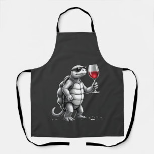 cool turtle drinking red wine art print_1 (2) apron