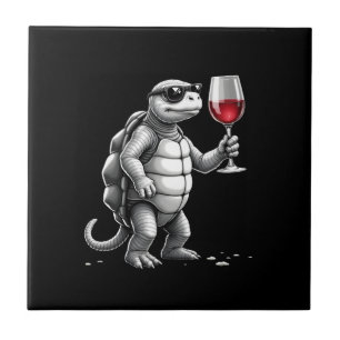 cool turtle drinking red wine art print_1 (2) ceramic tile