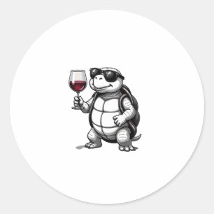 cool turtle drinking red wine art print_1 (2) classic round sticker