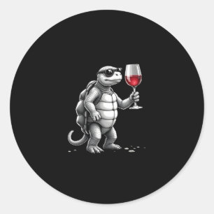 cool turtle drinking red wine art print_1 (2) classic round sticker
