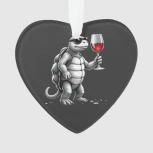 cool turtle drinking red wine art print_1 (2) ornament