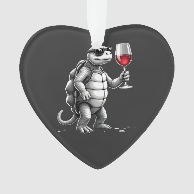 cool turtle drinking red wine art print_1 (2) ornament (Front)