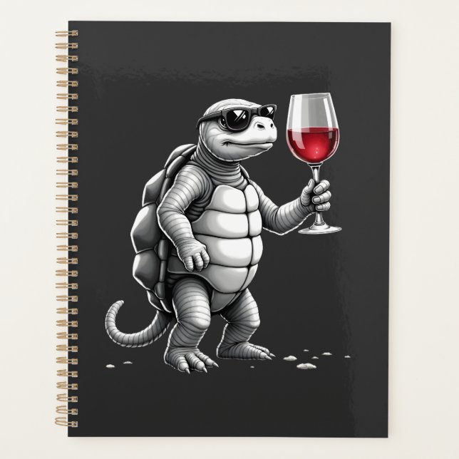 cool turtle drinking red wine art print_1 (2) planner (Front)