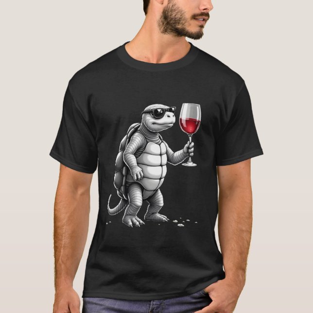 cool turtle drinking red wine art print_1 (2) T-Shirt (Front)