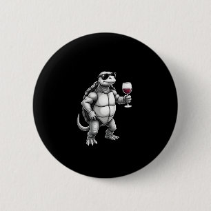 cool turtle drinking red wine art print_1 (3) 6 cm round badge