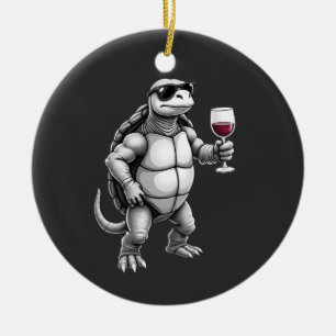 cool turtle drinking red wine art print_1 (3) ceramic ornament