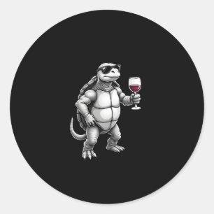cool turtle drinking red wine art print_1 (3) classic round sticker