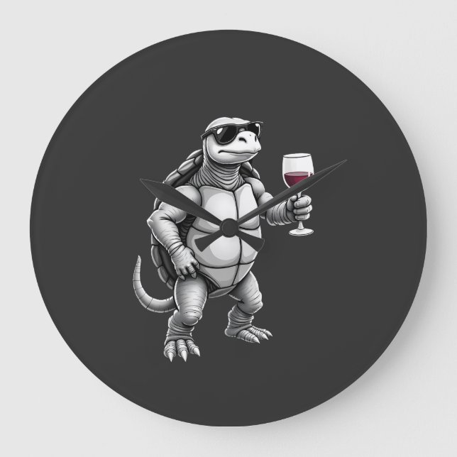 cool turtle drinking red wine art print_1 (3) large clock (Front)