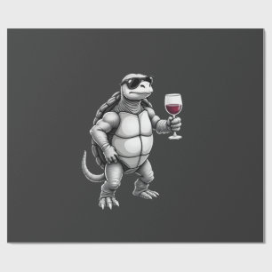 cool turtle drinking red wine art print_1 (3) wrapping paper