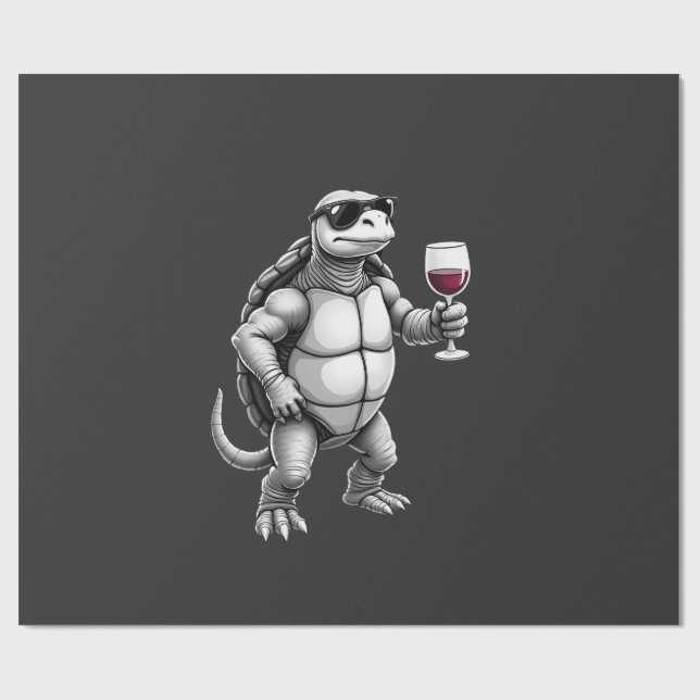 cool turtle drinking red wine art print_1 (3) wrapping paper (Flat)