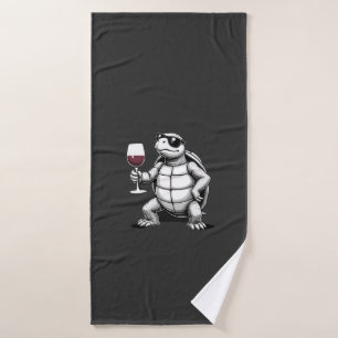 cool turtle drinking red wine art print_1 (4) bath towel