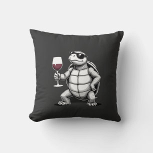 cool turtle drinking red wine art print_1 (4) cushion