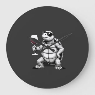 cool turtle drinking red wine art print_1 (4) large clock