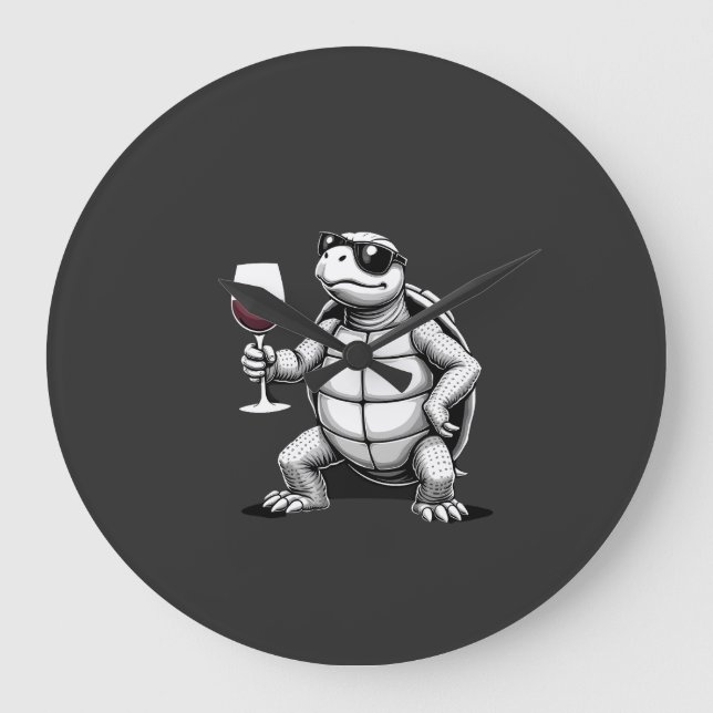 cool turtle drinking red wine art print_1 (4) large clock (Front)