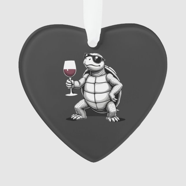 cool turtle drinking red wine art print_1 (4) ornament (Front)