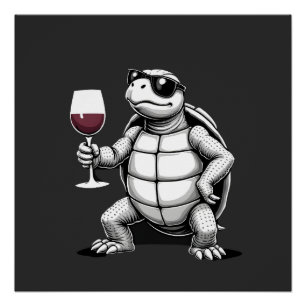 cool turtle drinking red wine art print_1 (4) poster