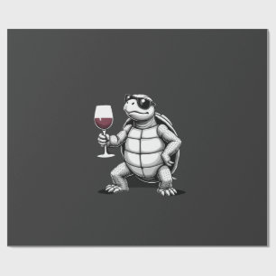 cool turtle drinking red wine art print_1 (4) wrapping paper
