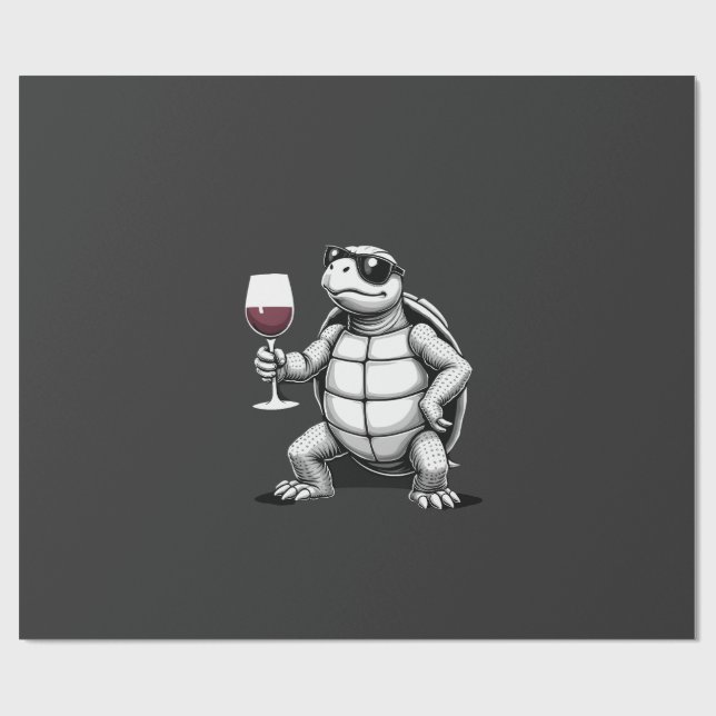 cool turtle drinking red wine art print_1 (4) wrapping paper (Flat)