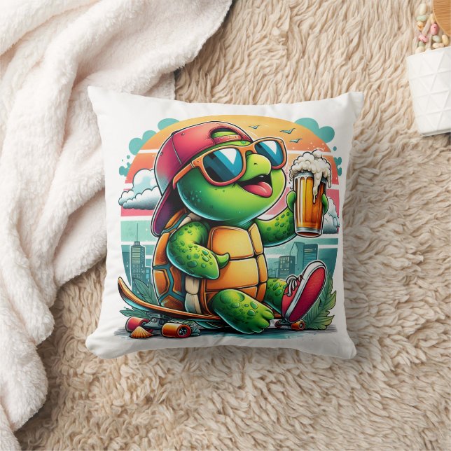 Cool turtle relaxing with a drink on the boardwalk cushion (Blanket)