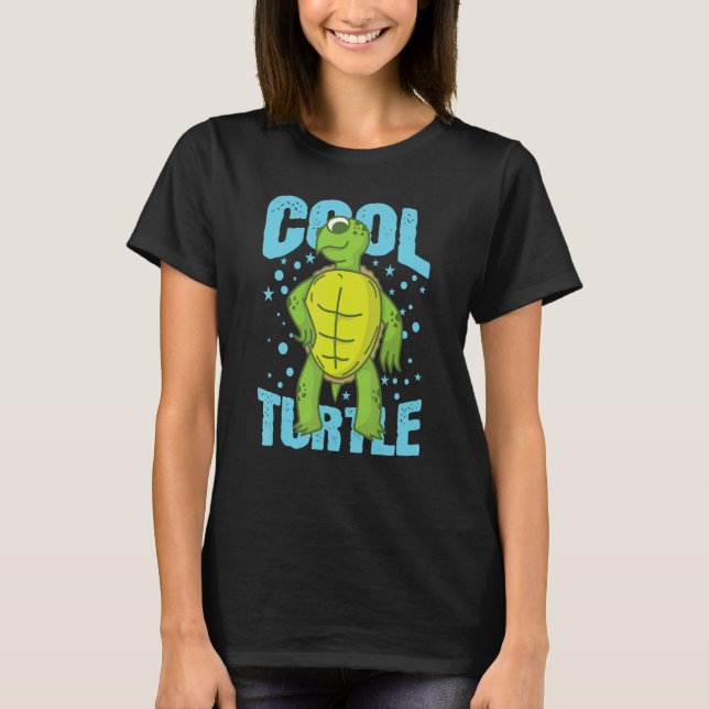 Cool Turtle Reptile Water Back Shell T-Shirt (Front)