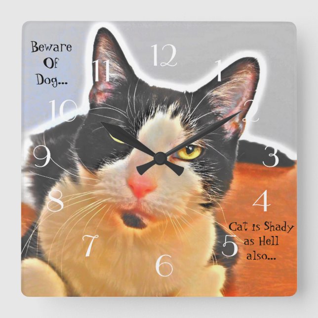 Cool Tuxedo Cat Square Wall Clock (Front)