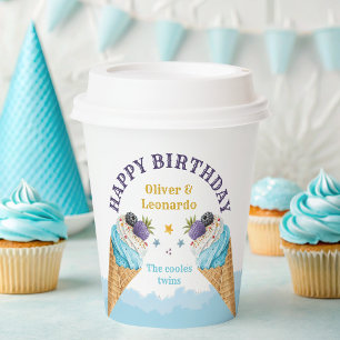 Cool Twins Ice Cream Boys Birthday Paper Plate Paper Cups