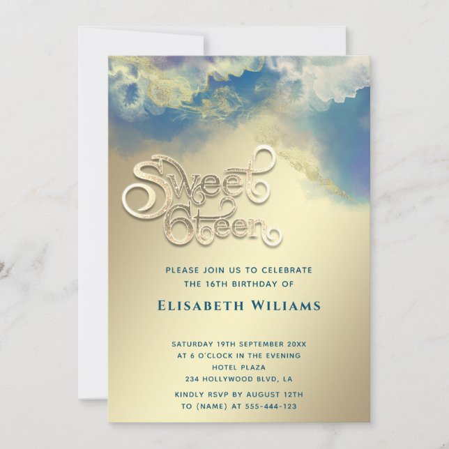 Cool typography Abstract alcohol ink gold modern   Invitation (Front)