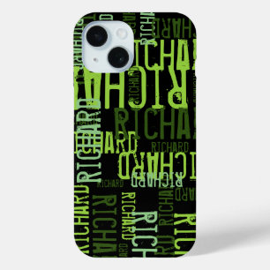 cool typography lime green name on black iPhone 15 case