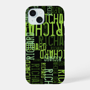 cool typography lime green name on black iPhone 15 case