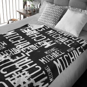 Cool Typography White Names allover Black Fleece Blanket