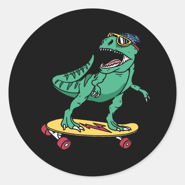 Cool tyrannosaurus playing skateboard with sunglas classic round sticker (Front)