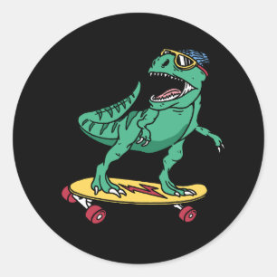 Cool tyrannosaurus playing skateboard with sunglas classic round sticker